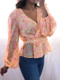 Yellow floral print blouse