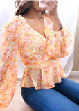 Yellow floral print blouse