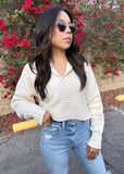 WAFFLE COLLAR VNECK SWEATER (TWO COLORS)